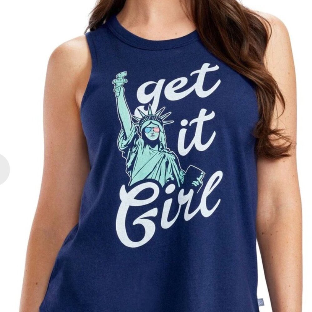 Tipsy Elves Get It Girl Statue Liberty Blue Flag Tank Size M #